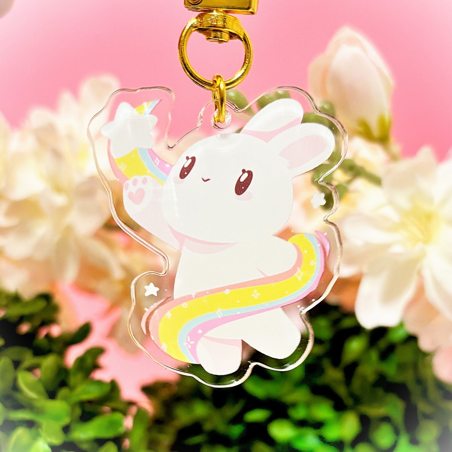 SPACE BUNNY Keychain – Reaching for the Stars! (matching transparent sticker also available)
