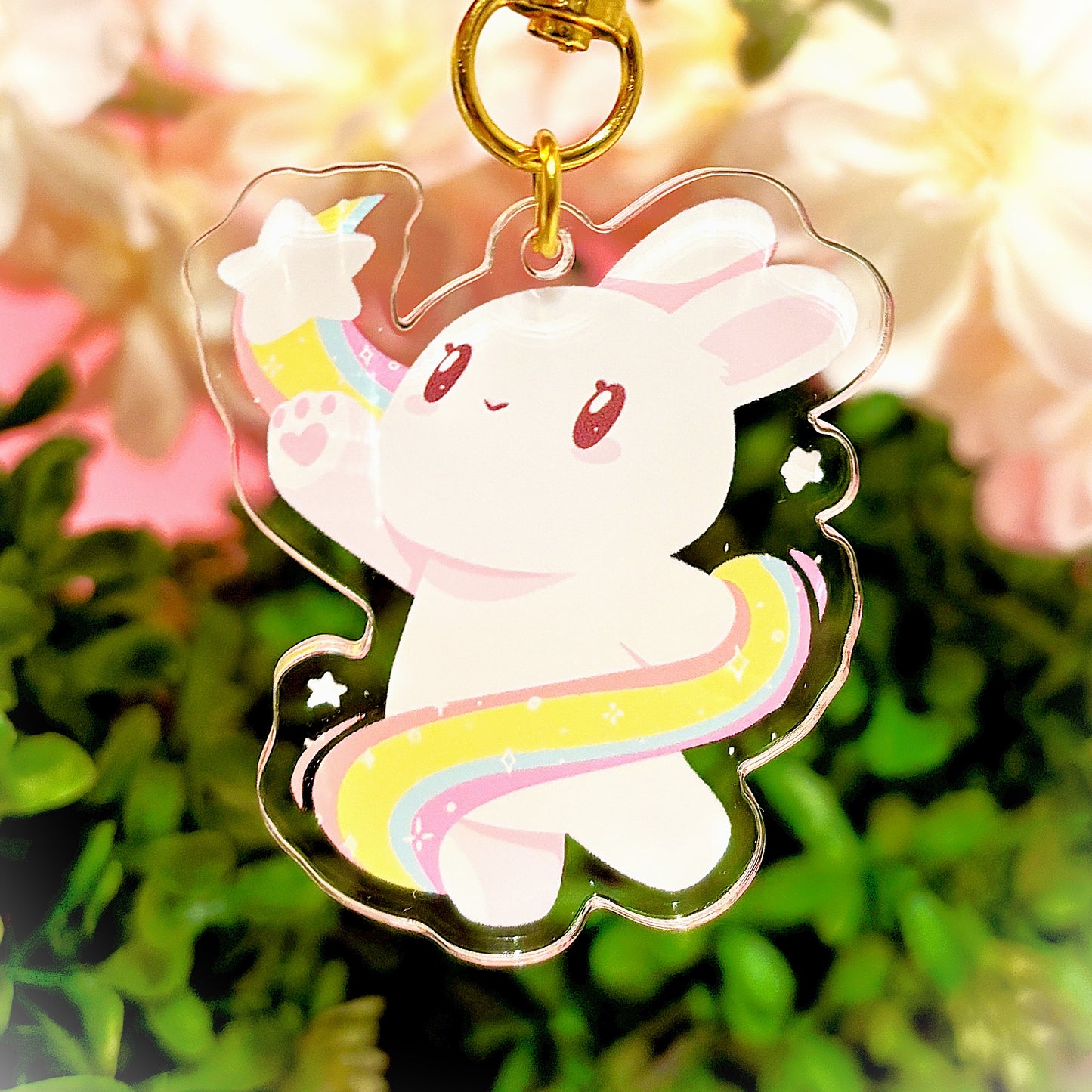 SPACE BUNNY Keychain – Reaching for the Stars! (matching transparent sticker also available)