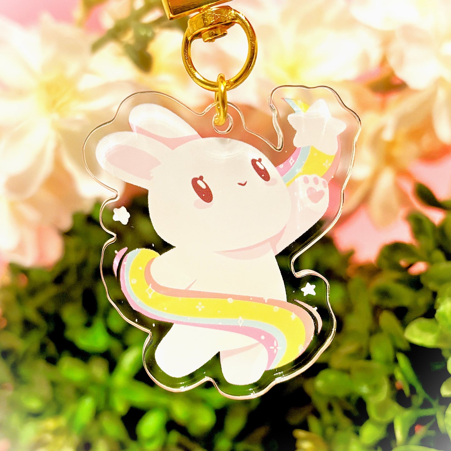 SPACE BUNNY Keychain – Reaching for the Stars! (matching transparent sticker also available)