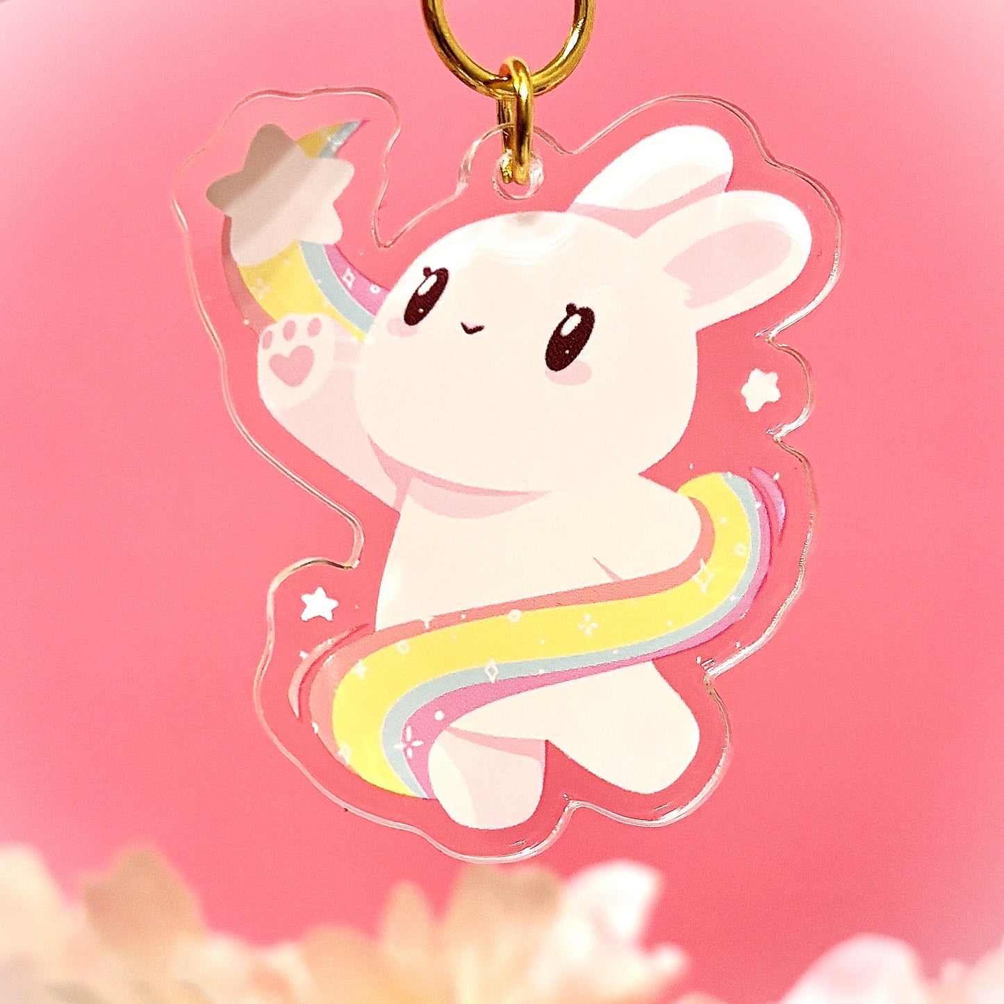SPACE BUNNY Keychain – Reaching for the Stars! (matching transparent sticker also available)