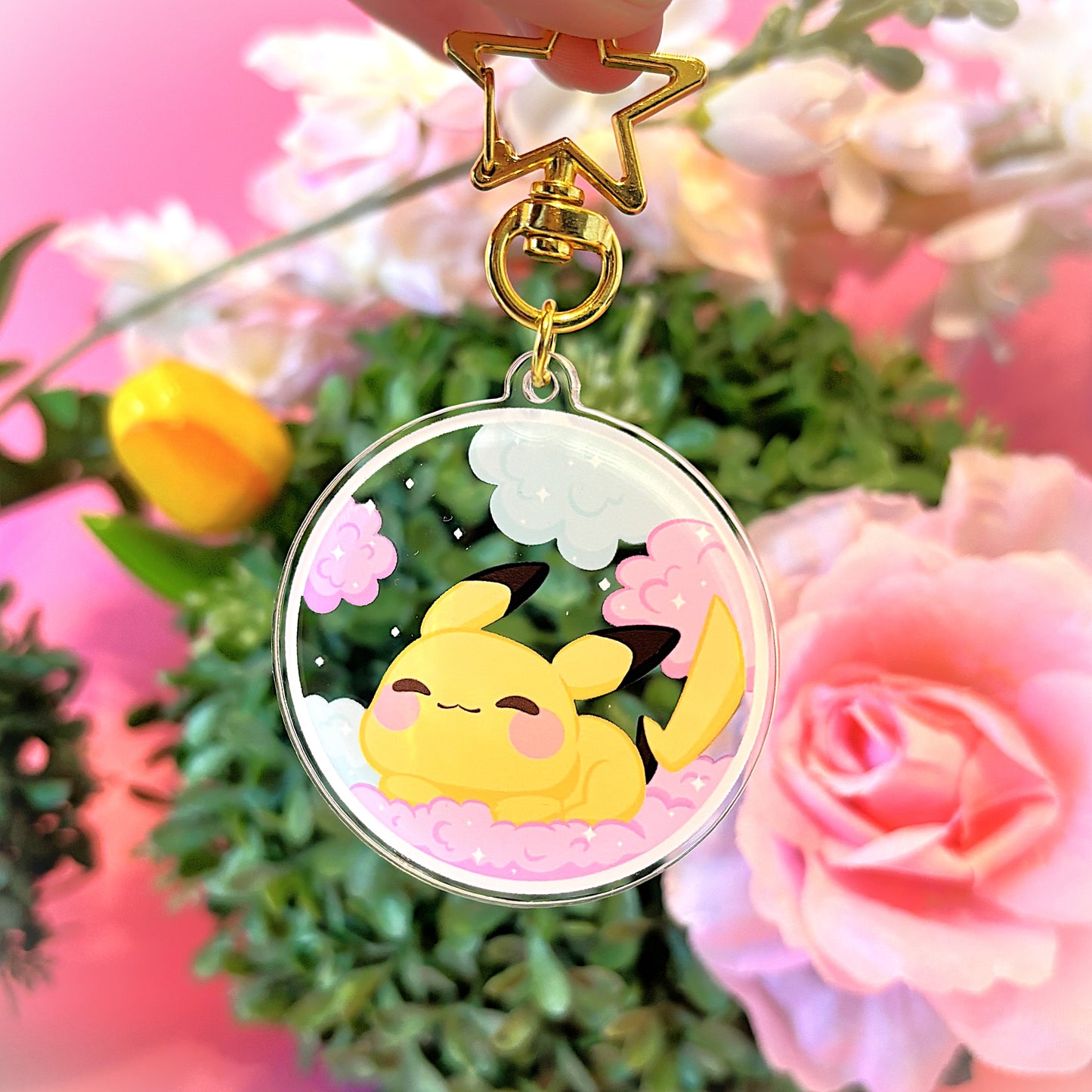 Sleeping Pika on Clouds Keychain (matching sticker available)