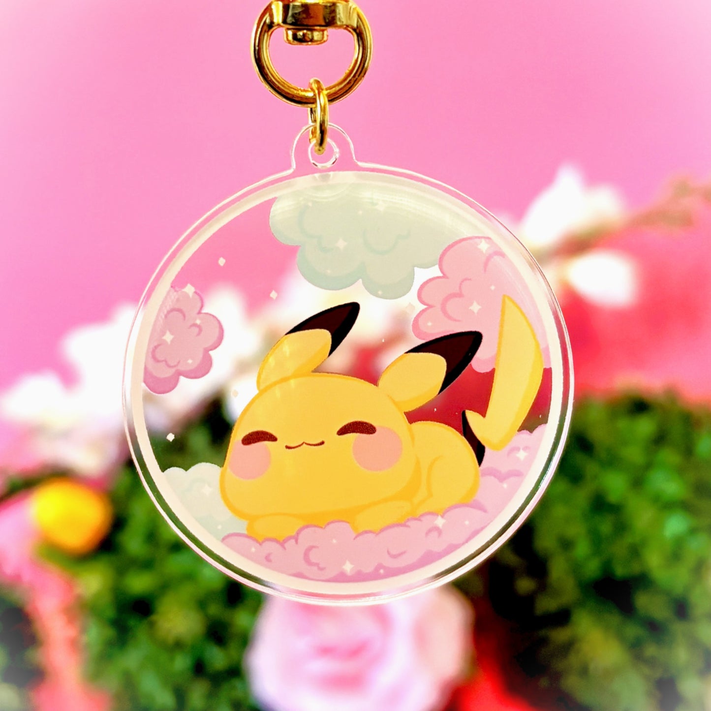 Sleeping Pika on Clouds Keychain (matching sticker available)