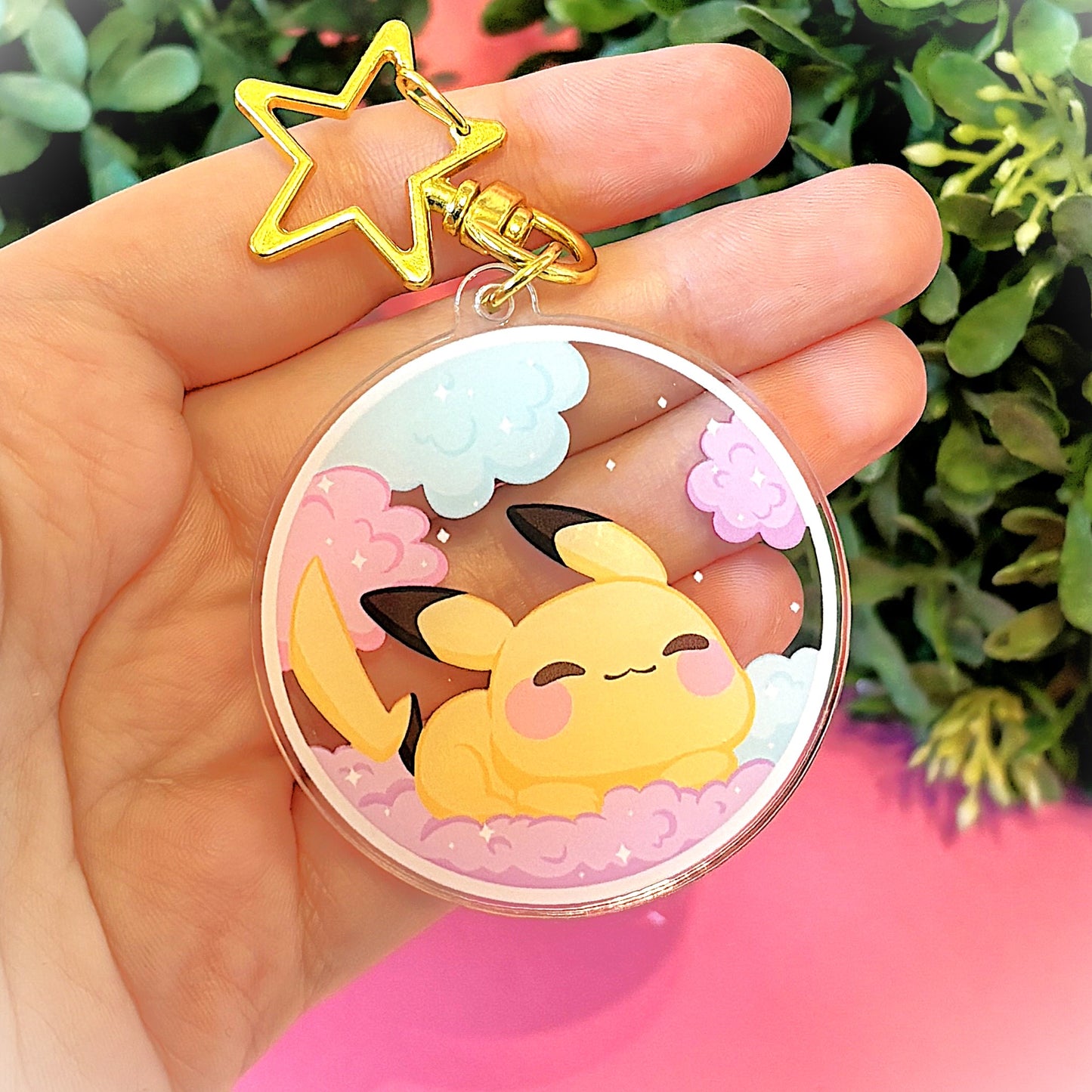 Sleeping Pika on Clouds Keychain (matching sticker available)