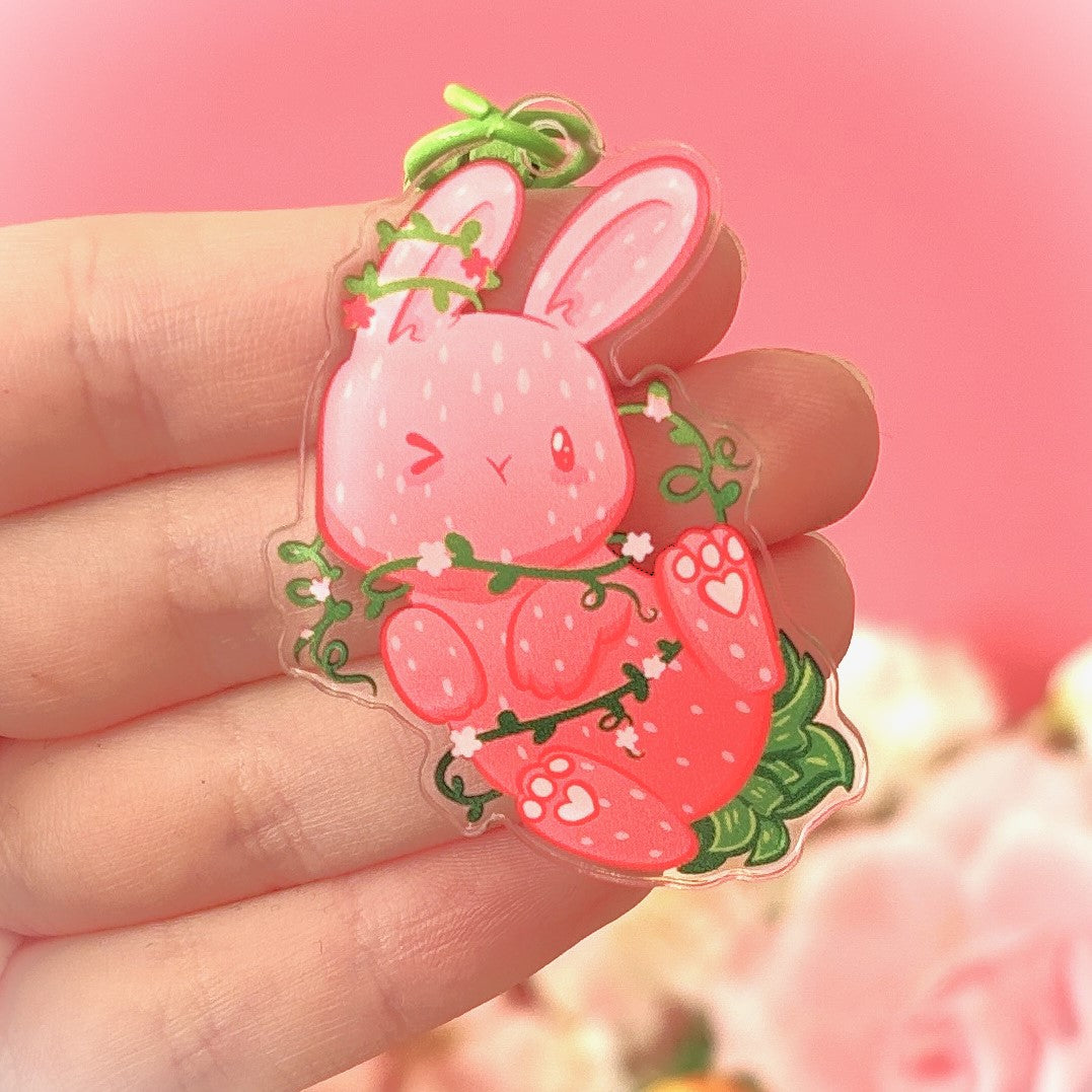 Strawberry Bunny Keychain – Adorably Caught In A Berry Sweet Jam!
