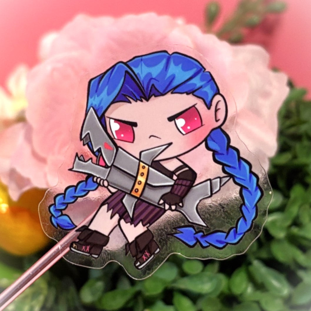 Jinx Sticker – Chaotic Charm of Arcane in Transparent Vinyl