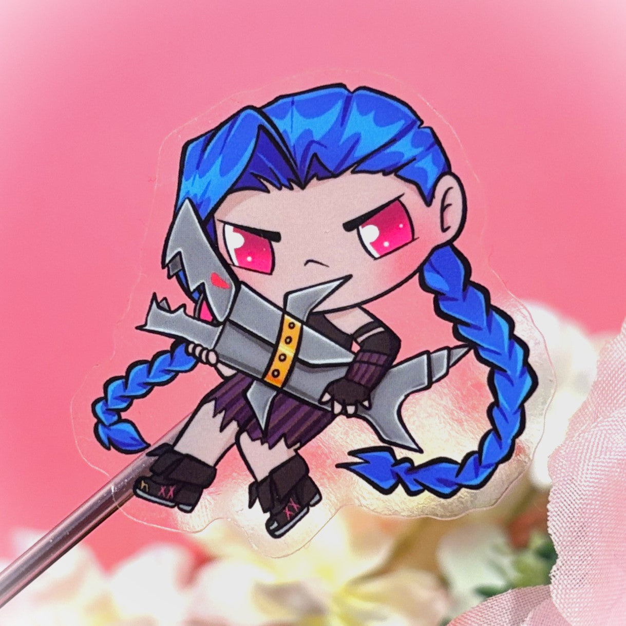 Jinx Sticker – Chaotic Charm of Arcane in Transparent Vinyl
