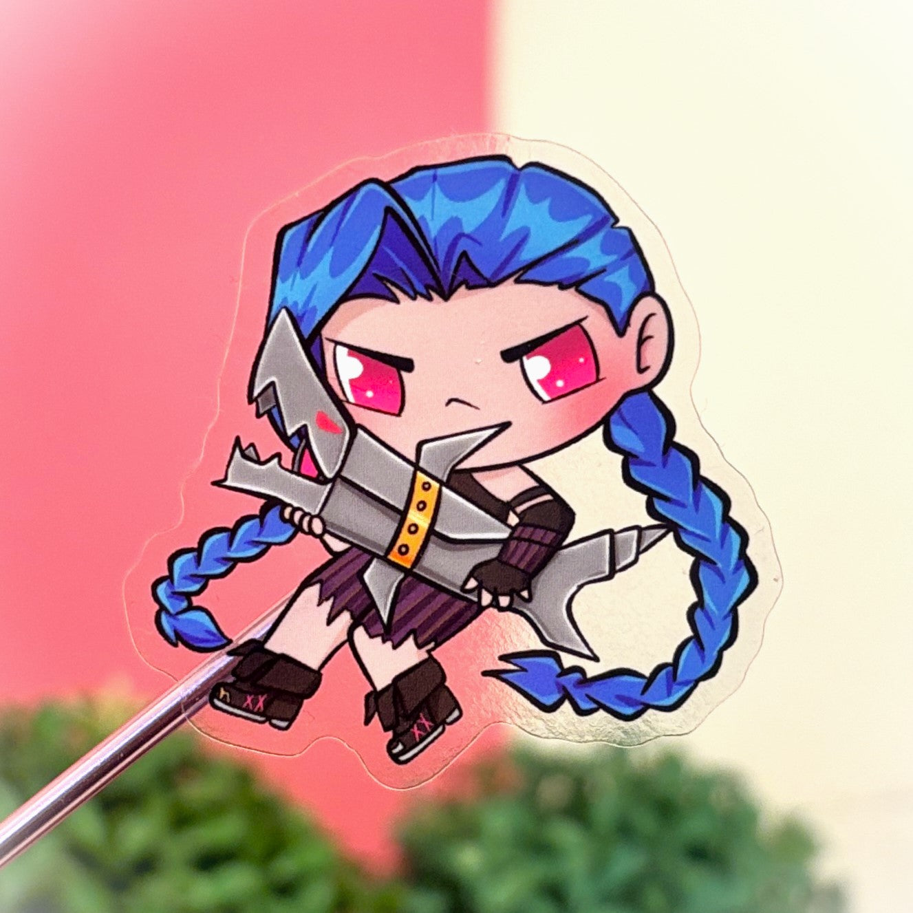 Jinx Sticker – Chaotic Charm of Arcane in Transparent Vinyl