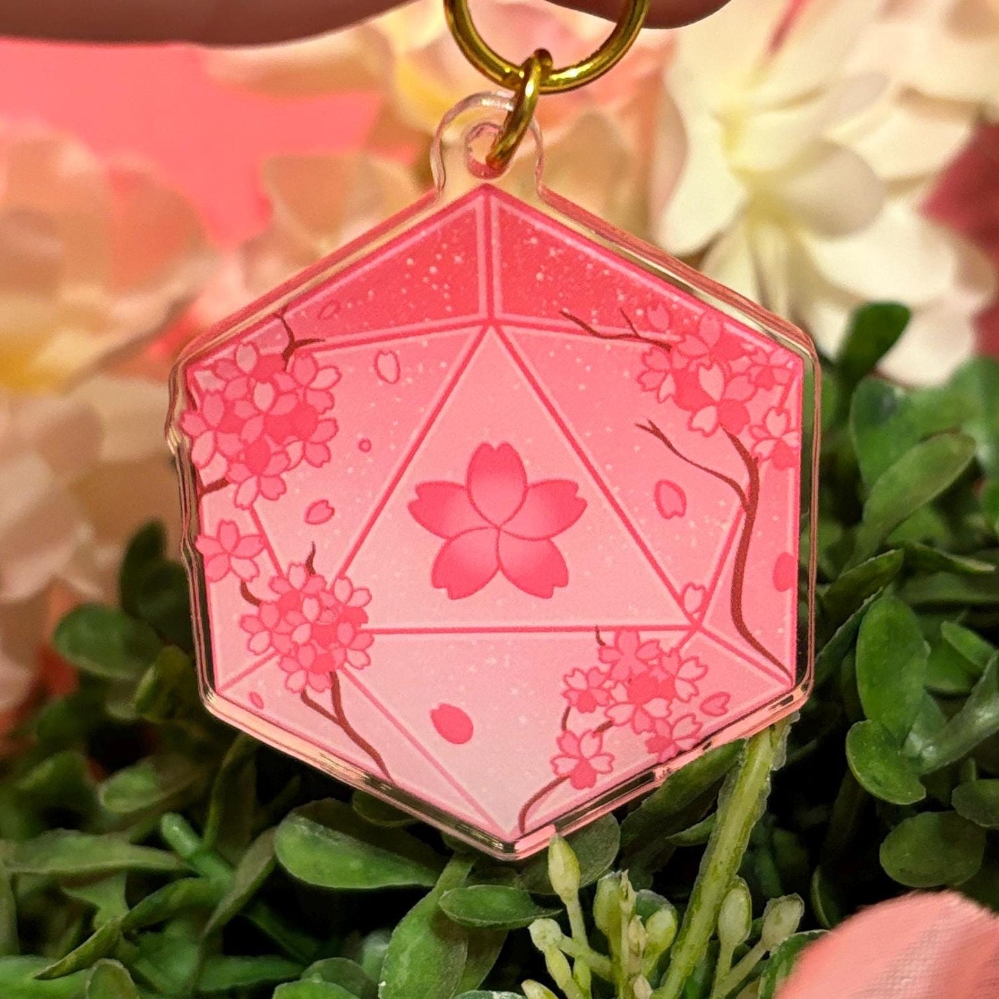 D&D D20 Sakura flowers Dice DnD Keychain