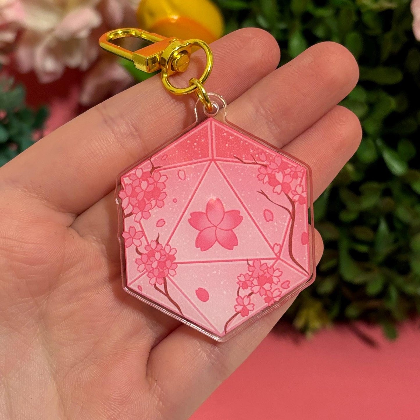 D&D D20 Sakura flowers Dice DnD Keychain