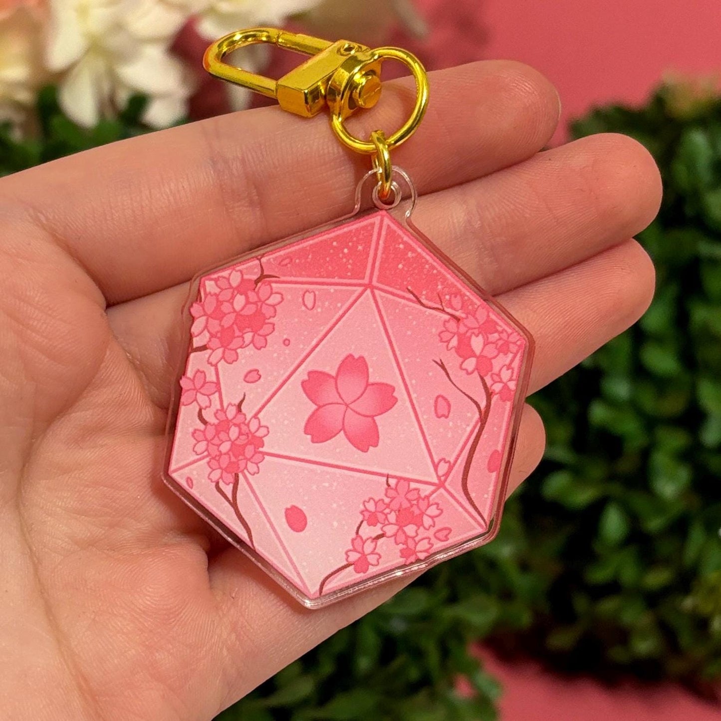 D&D D20 Sakura flowers Dice DnD Keychain