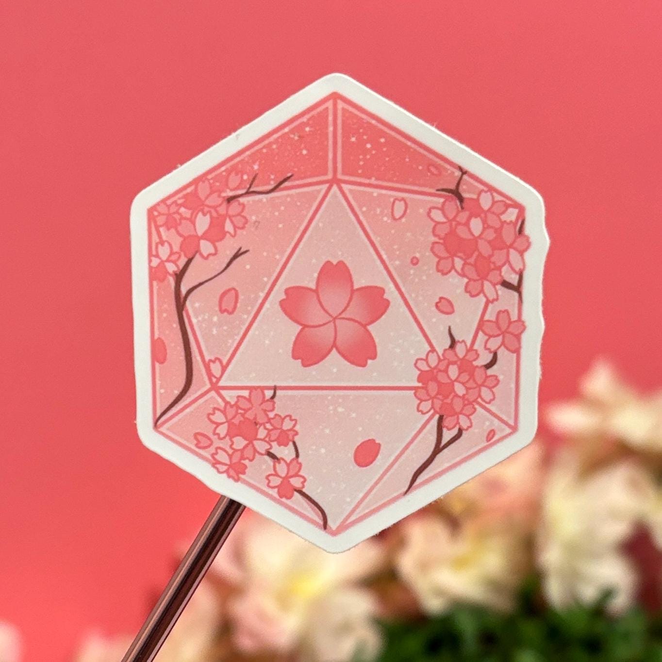 D&D SAKURA FLOWERS Dice D20 DnD Sticker