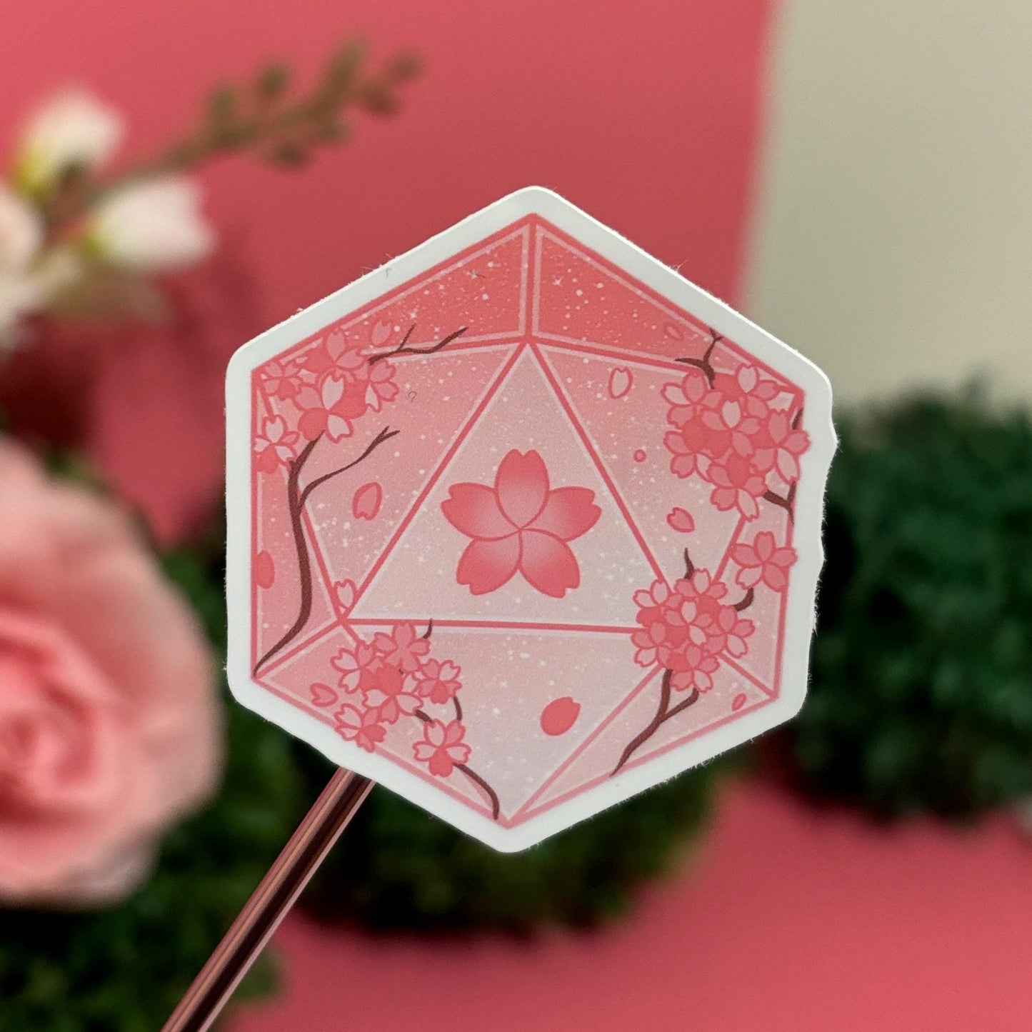 D&D SAKURA FLOWERS Dice D20 DnD Sticker