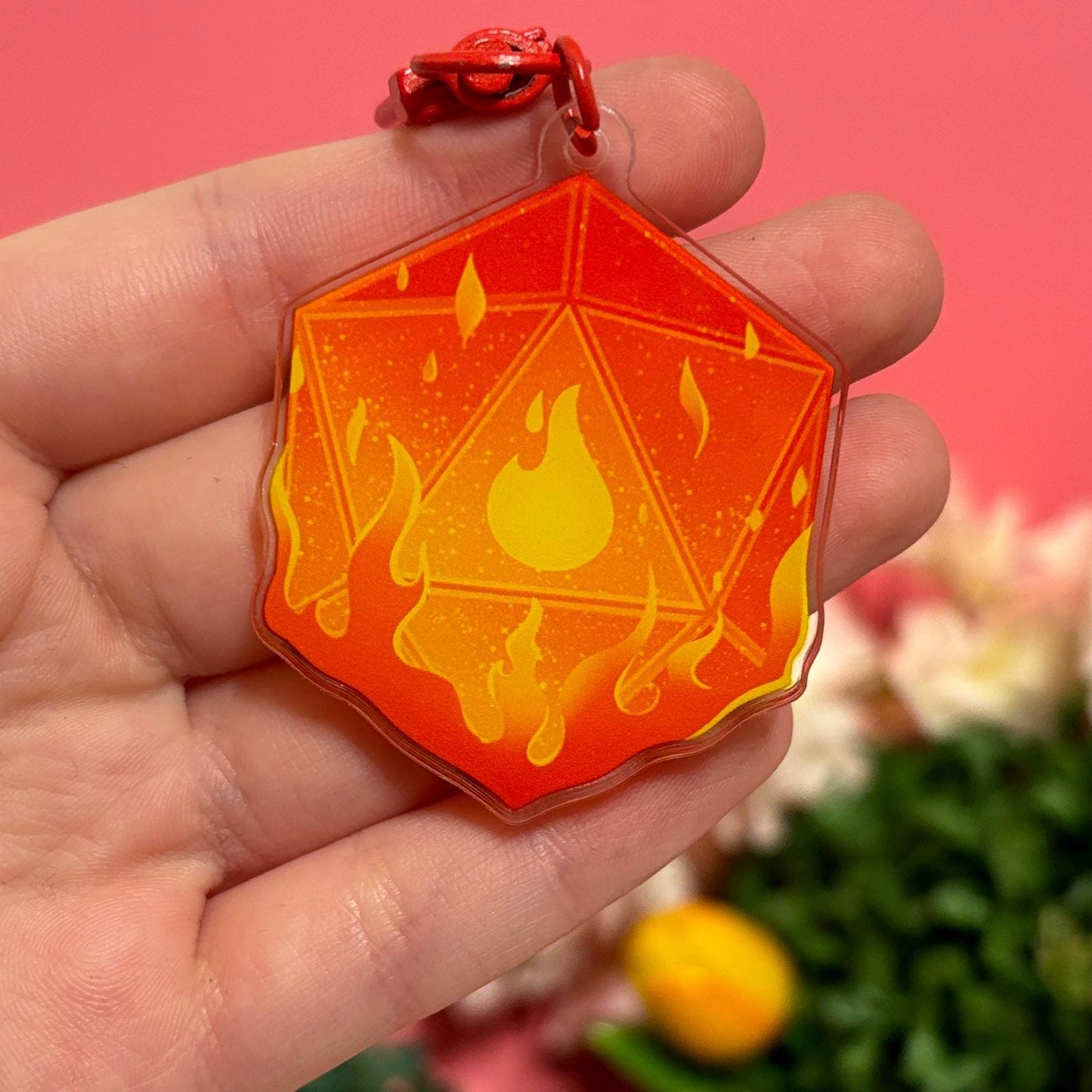 D&D D20 FIRE Dice DnD Keychain