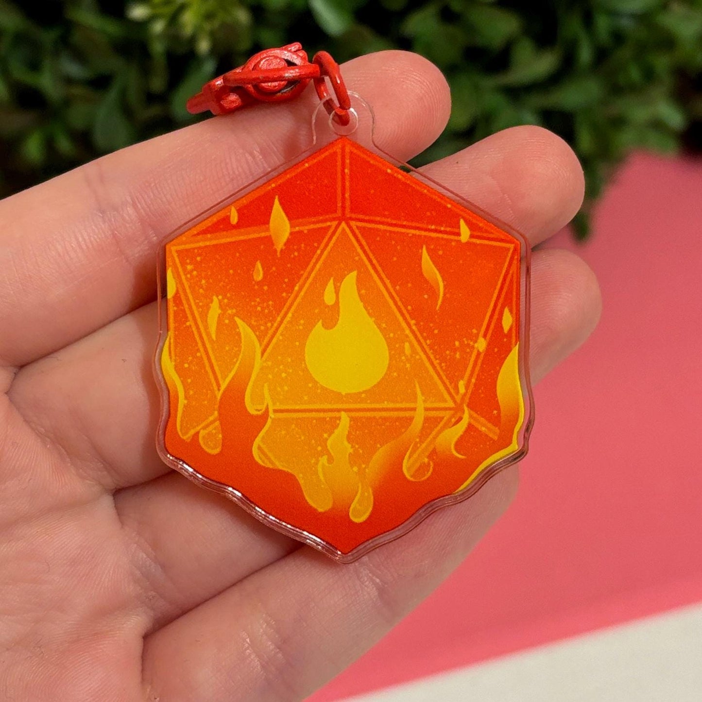 D&D D20 FIRE Dice DnD Keychain