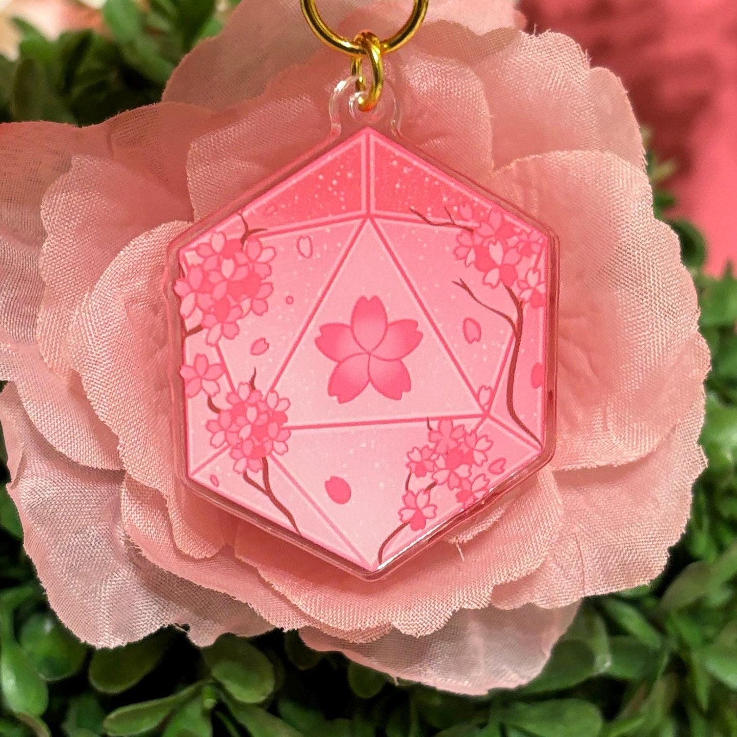 D&D D20 Sakura flowers Dice DnD Keychain