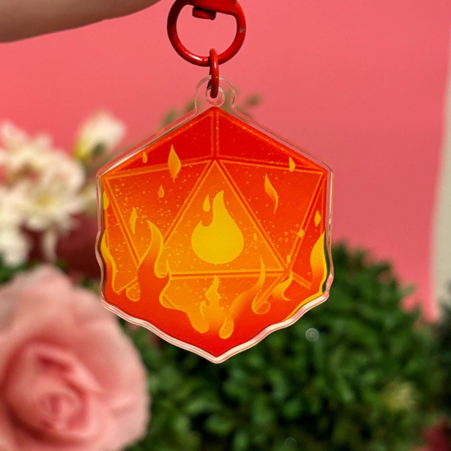 D&D D20 FIRE Dice DnD Keychain