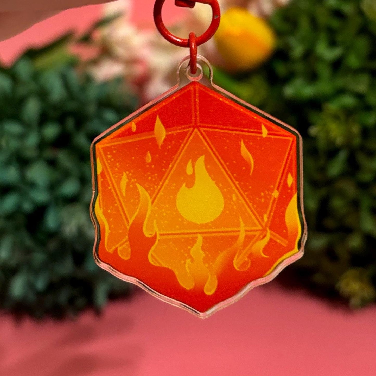 D&D D20 FIRE Dice DnD Keychain