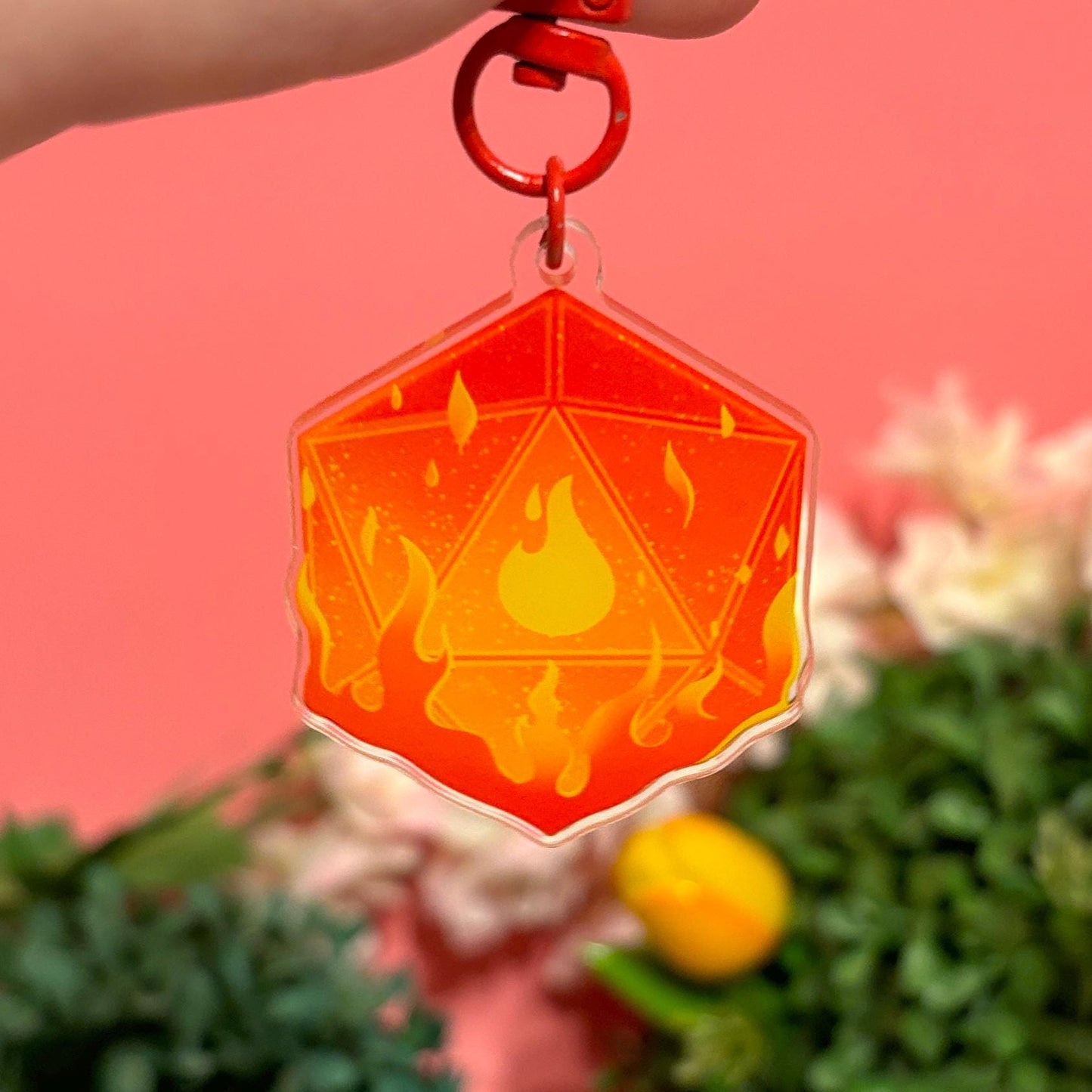 D&D D20 FIRE Dice DnD Keychain