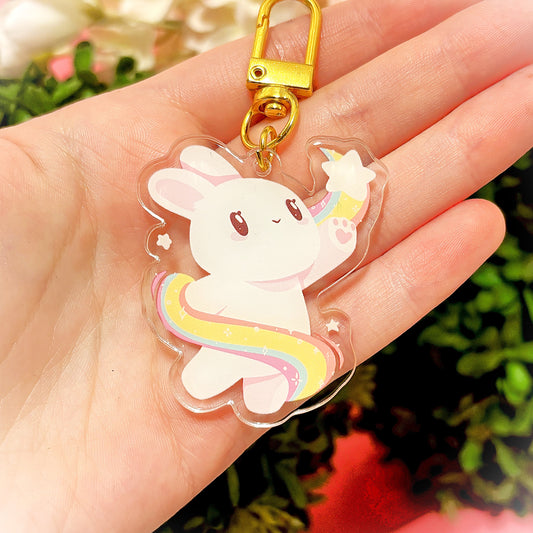 SPACE BUNNY Keychain – Reaching for the Stars! (matching transparent sticker also available)