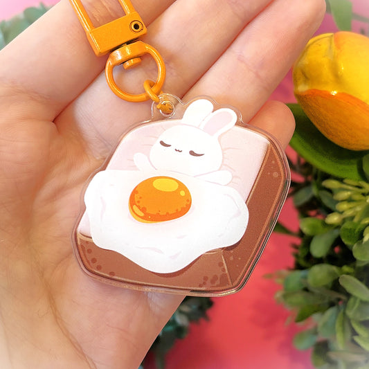 Laying Bunny on Toast KEYCHAIN (matching sticker available)