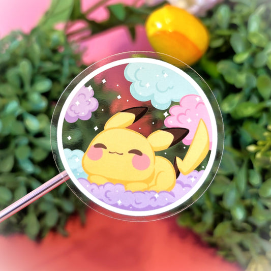 Sleeping Pika on Poke Clouds Sticker (matching keychain available)