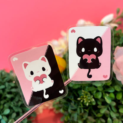 Cute White And Black Playing Cards Cat Friendship Stickers