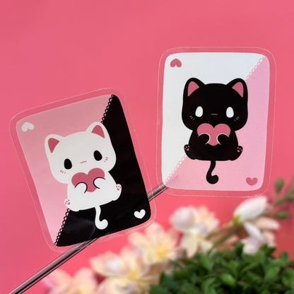 Cute White And Black Playing Cards Cat Friendship Stickers