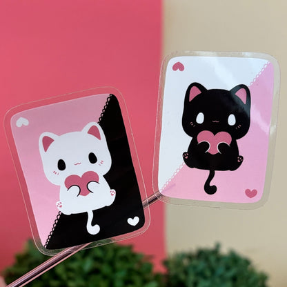 Cute White And Black Playing Cards Cat Friendship Stickers