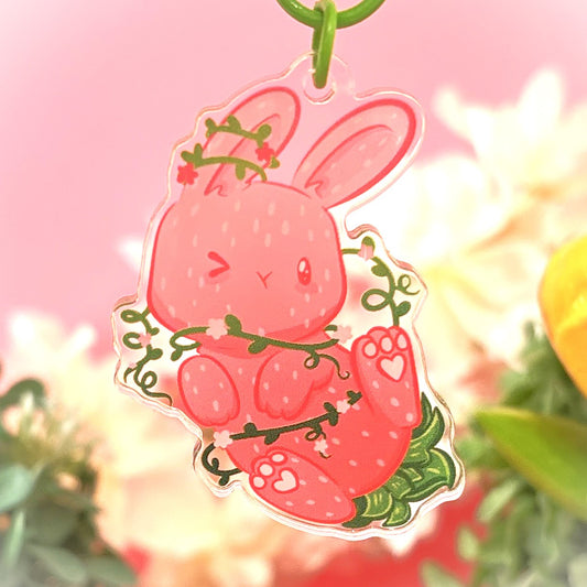 Strawberry Bunny Keychain – Adorably Caught In A Berry Sweet Jam!