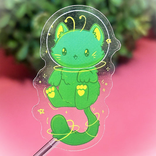 Green Alien Cat Sticker