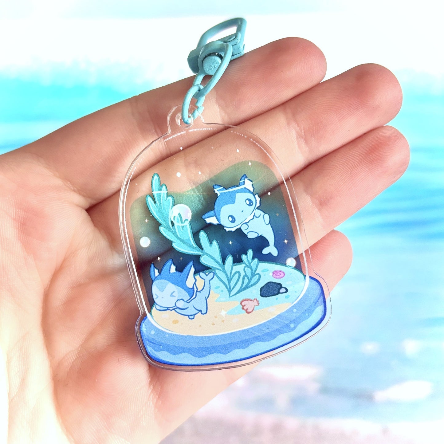 Poke Vaporeon Terrarium Keychain – Oceanic Elegance