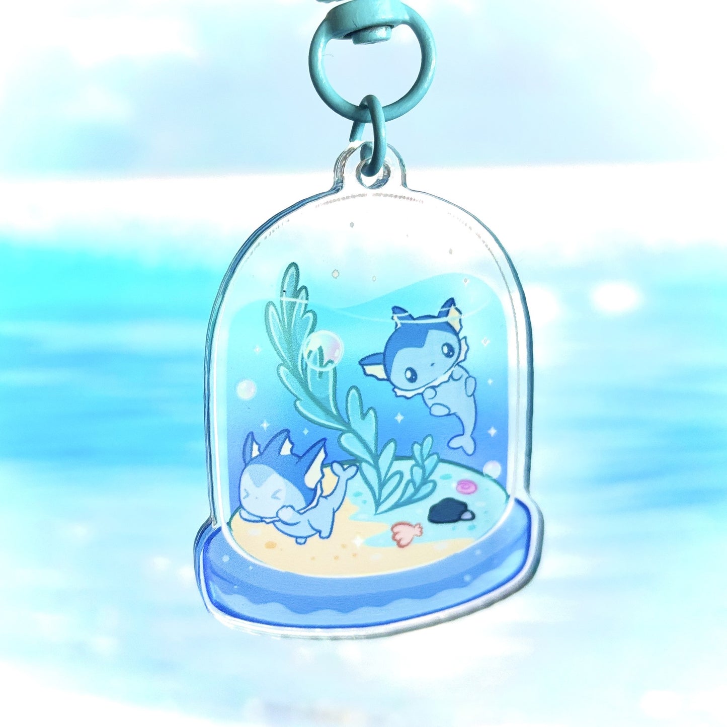 Poke Vaporeon Terrarium Keychain – Oceanic Elegance