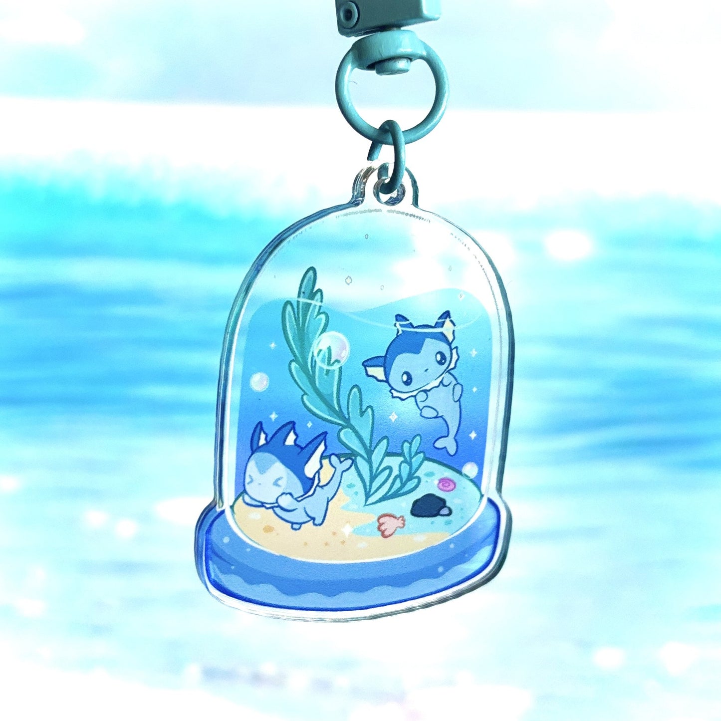 Poke Vaporeon Terrarium Keychain – Oceanic Elegance