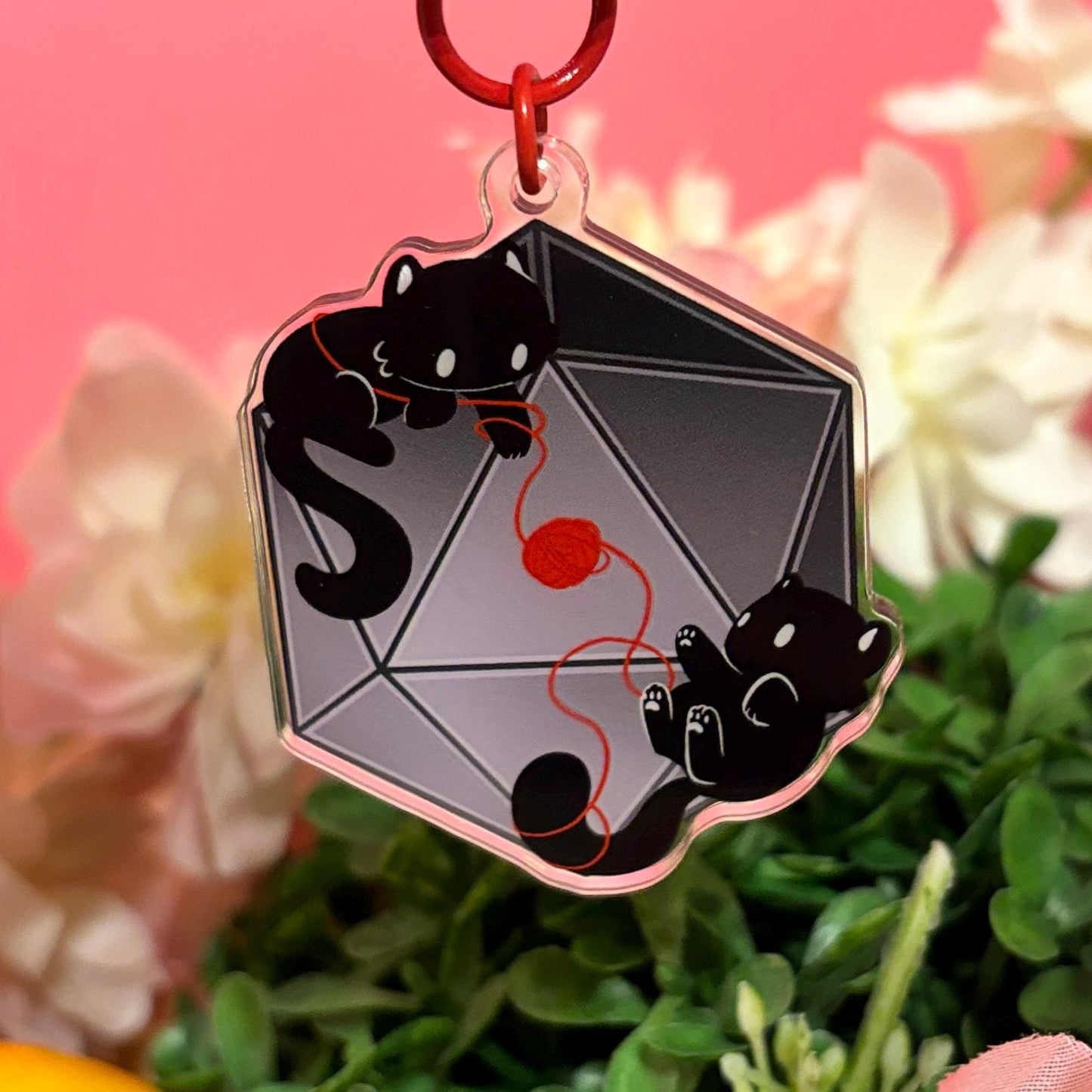 D&D D20 Black Cats Dice DnD Keychain