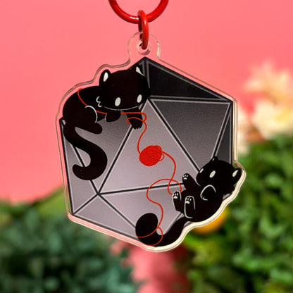 D&D D20 Black Cats Dice DnD Keychain