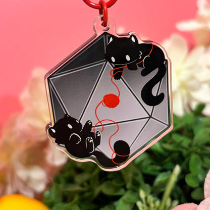 D&D D20 Black Cats Dice DnD Keychain