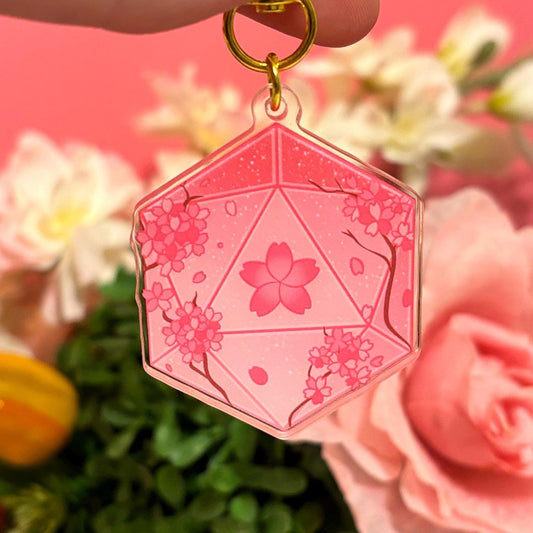 D&D D20 Sakura flowers Dice DnD Keychain