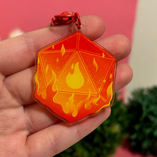 D&D D20 FIRE Dice DnD Keychain