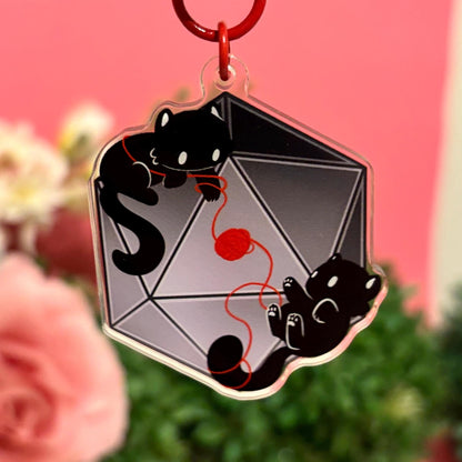 D&D D20 Black Cats Dice DnD Keychain