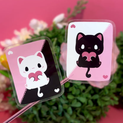 Cute White And Black Playing Cards Cat Friendship Stickers