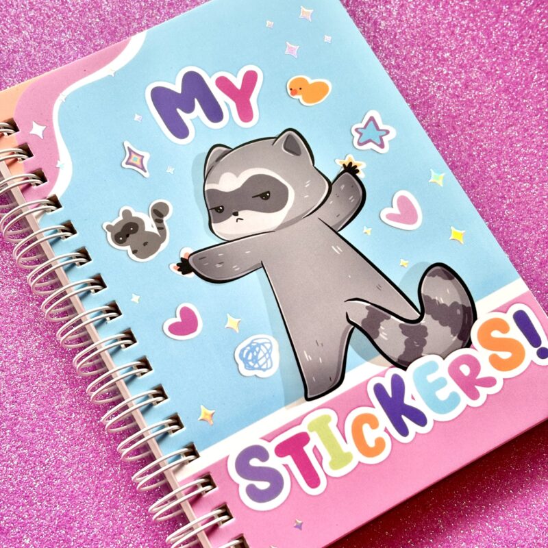 Small Reusable Sticker Book With Cute Raccoon – A6 Size, 50 Sheets