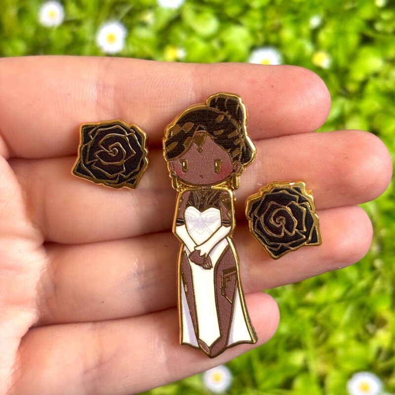Arcane-Inspired Chibi Mel Enamel Pin Set with Roses