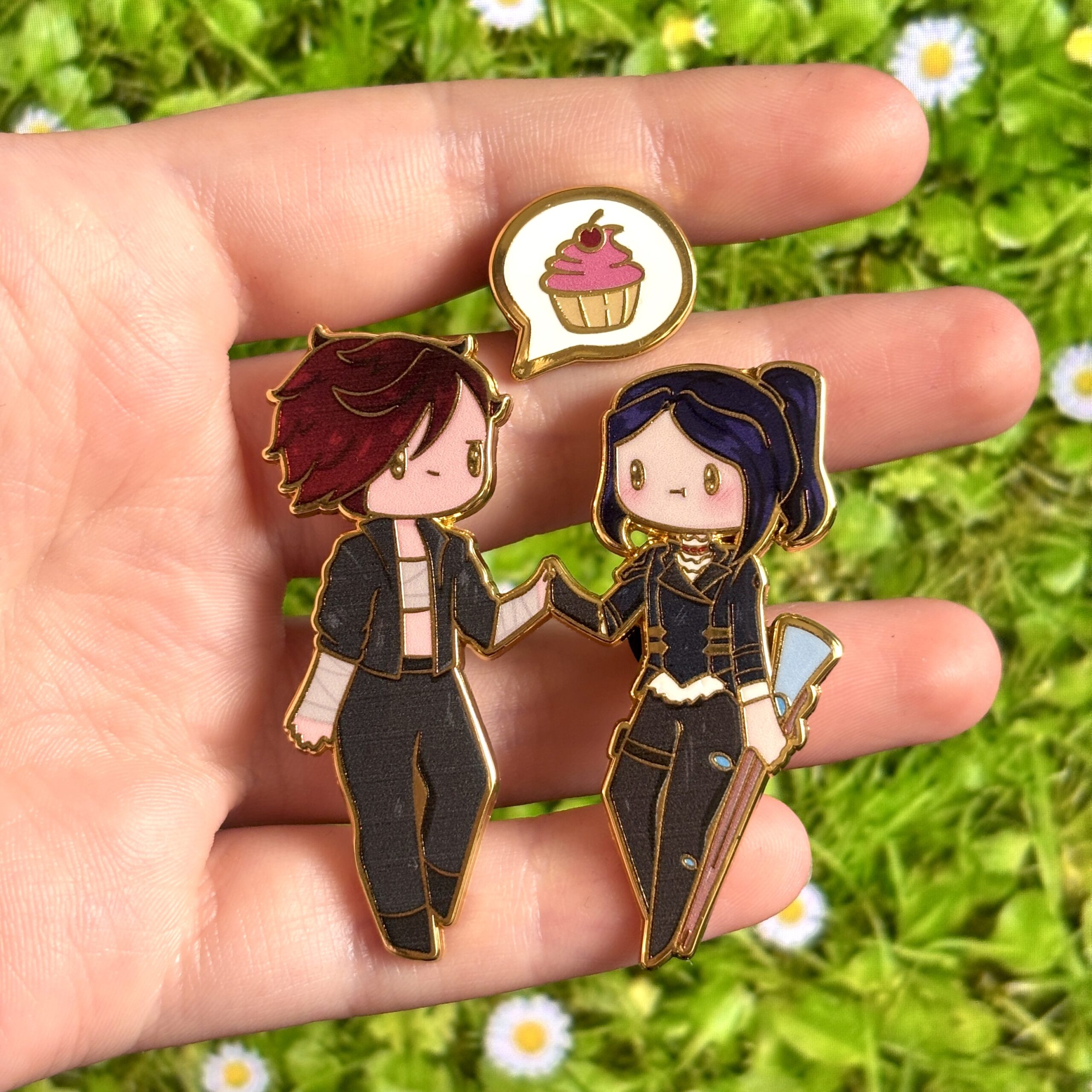 Arcane-Inspired Chibi Vi & Caitlyn Enamel Pin Set ("Cupcake") - Image 2