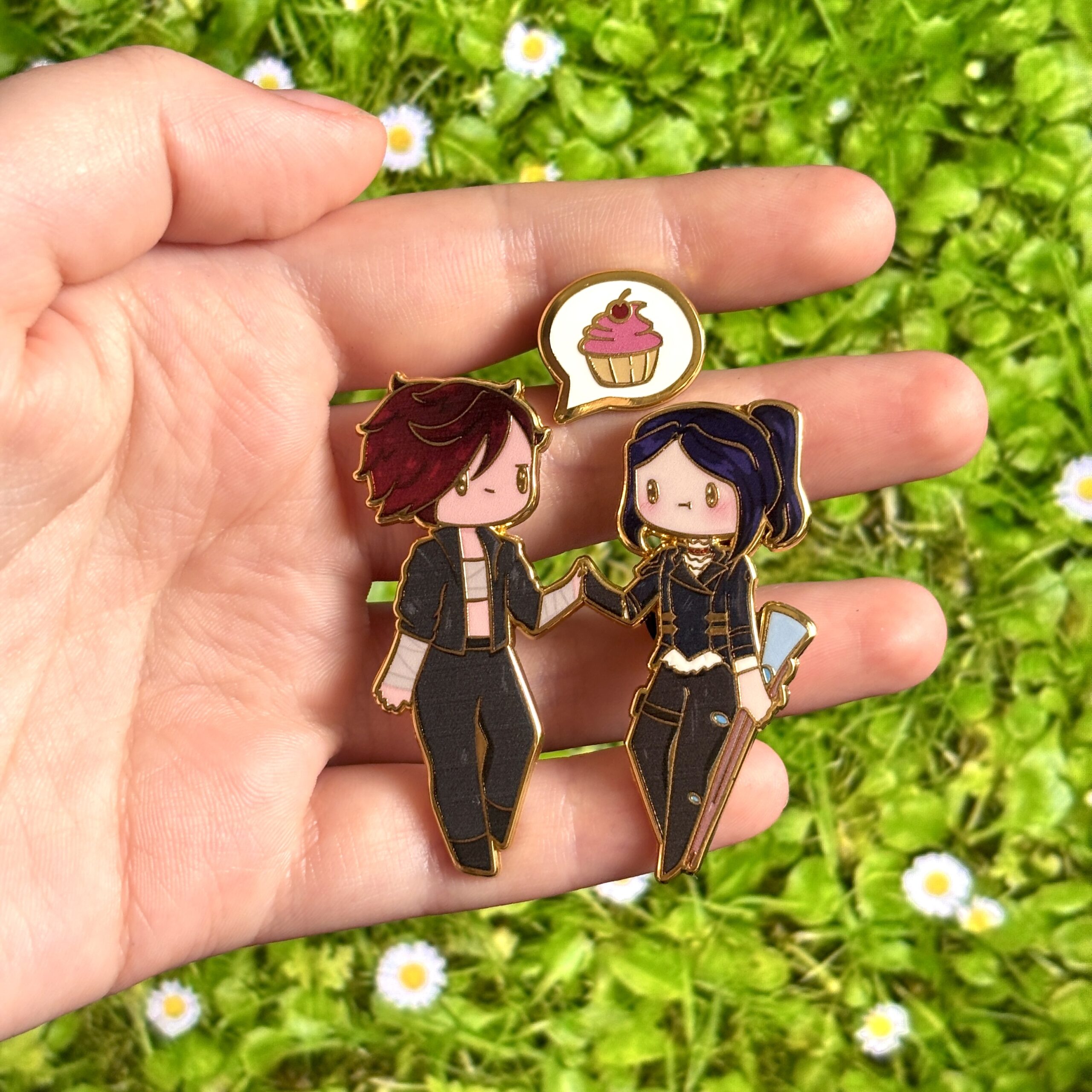 Arcane-Inspired Chibi Vi & Caitlyn Enamel Pin Set ("Cupcake") - Image 3