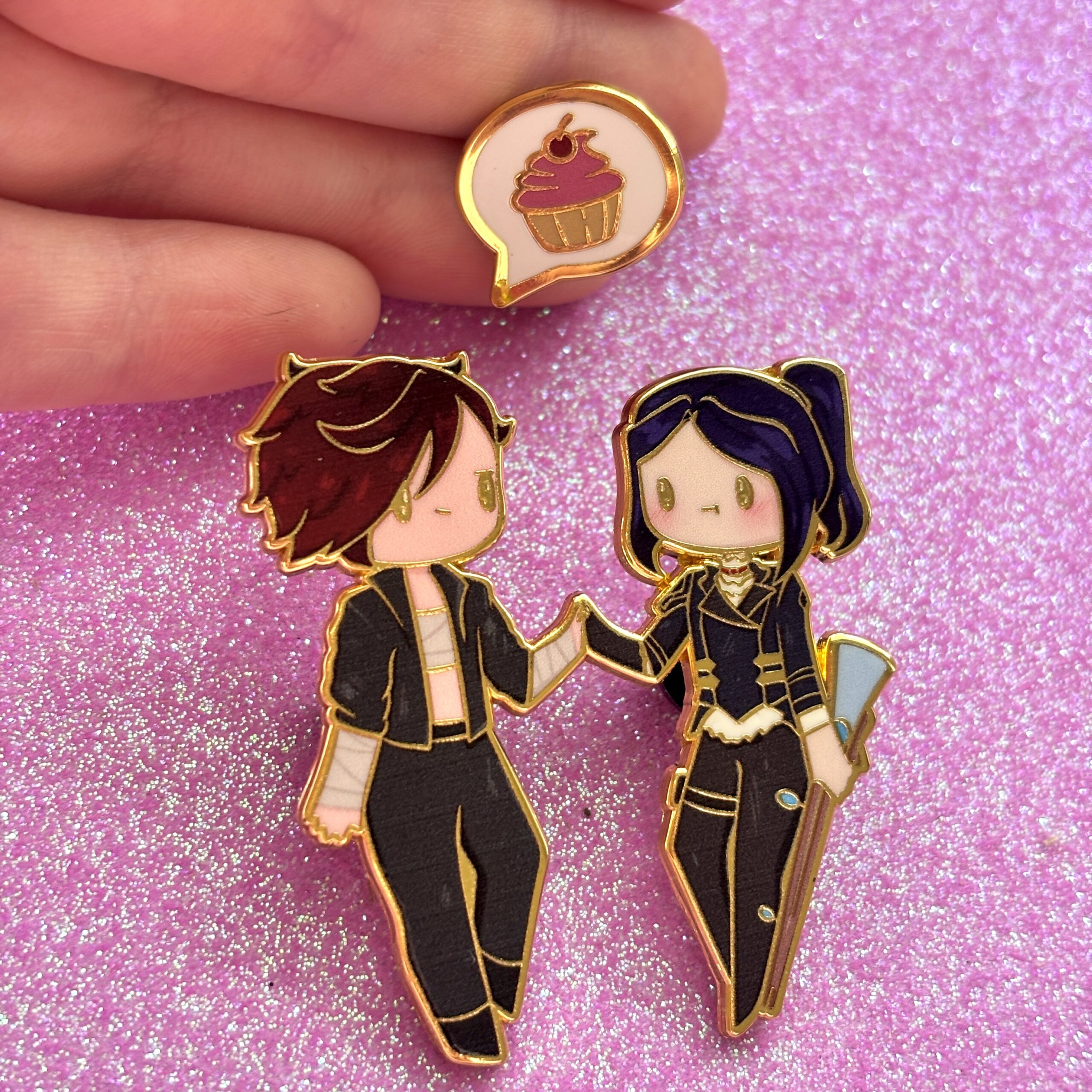 Arcane-Inspired Chibi Vi & Caitlyn Enamel Pin Set ("Cupcake") - Image 5