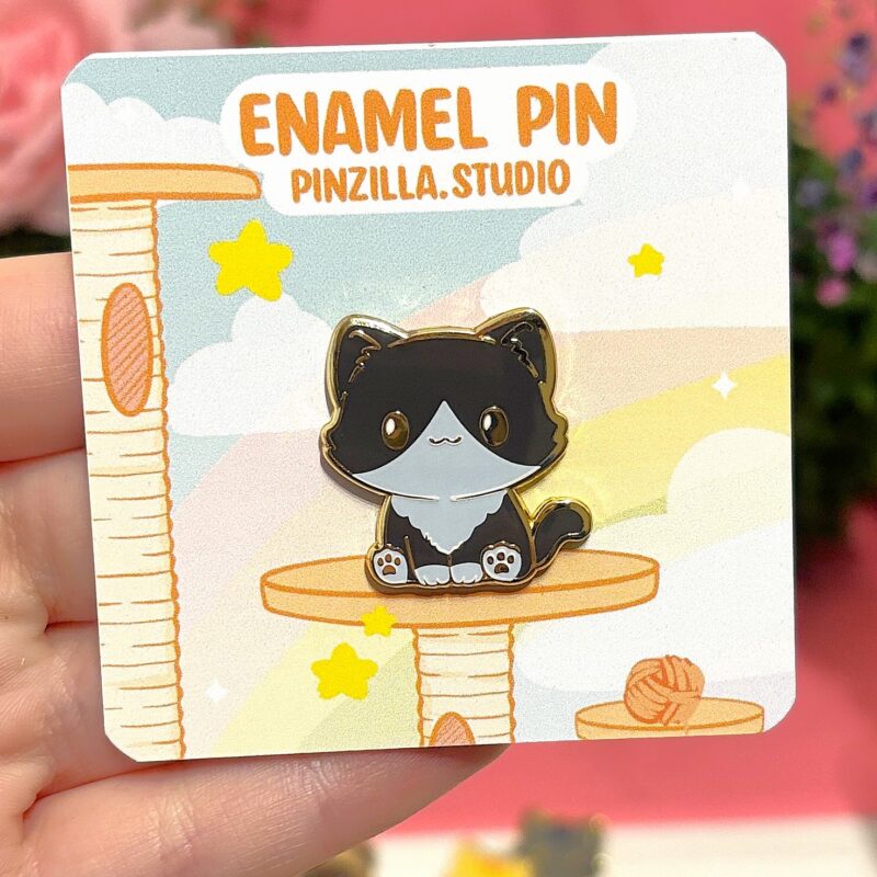 Tuxedo Cat Pin With White Face And Paws