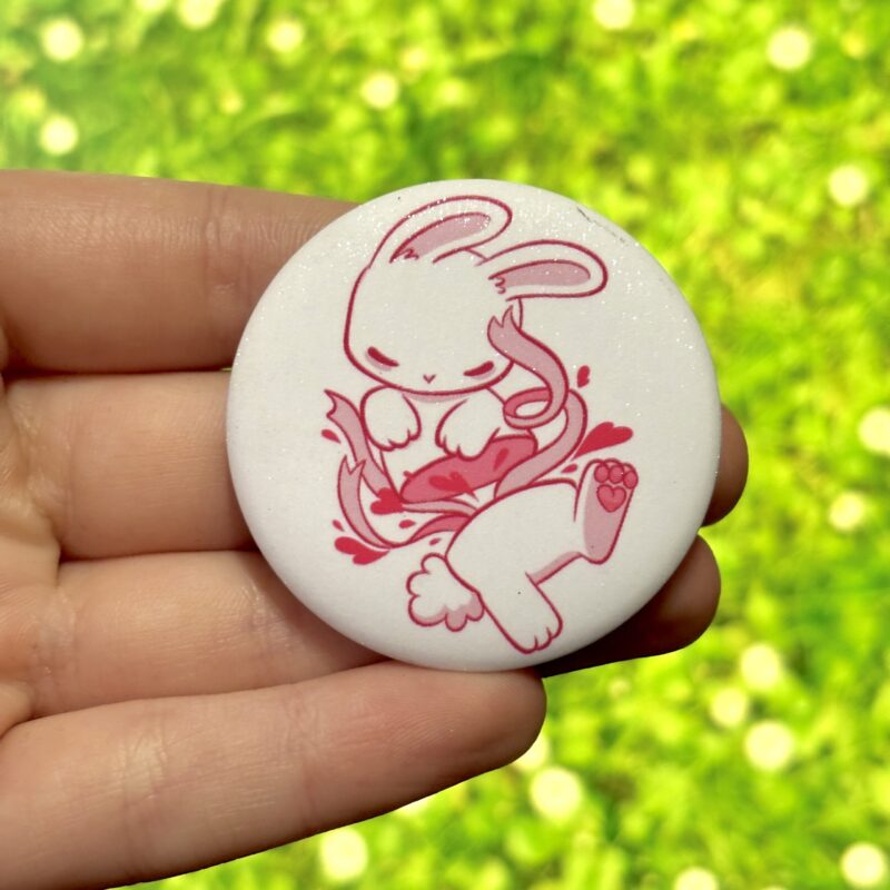 Glitter Button Pin - Love Gore Bunny