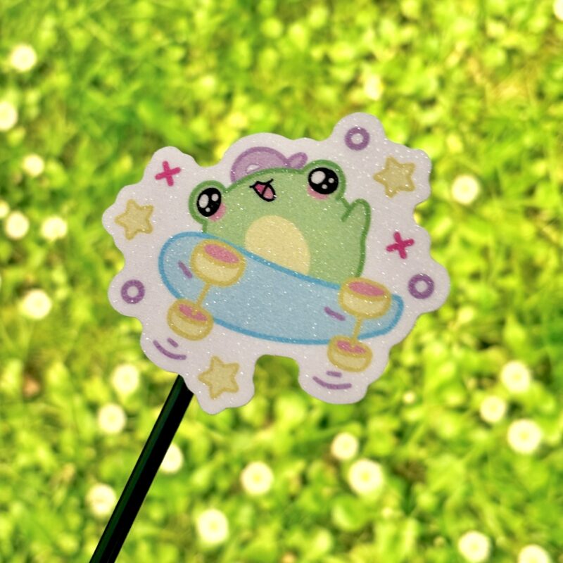 Glitter Sticker - Skateboard Frog